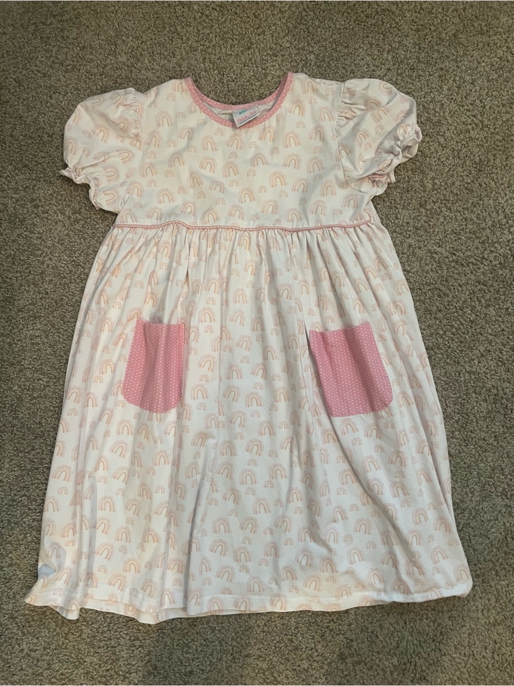 Stitchy Fish Brand Girls Pink Rainbow Pocket Dress Size 10